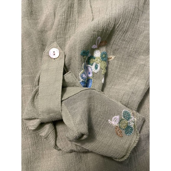 Fig & Flower 2X Anthropology Long Green Multicolor Floral Embroidered Roll Tab - Picture 4 of 9